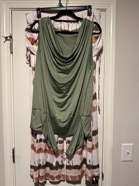 Sage Green Draped Tank with matching wide leg pants